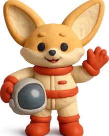 Pip the fennec fox astronaut rendered in the Playful clay art style