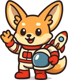 Pip the fennec fox astronaut rendered in the Bright vector art style